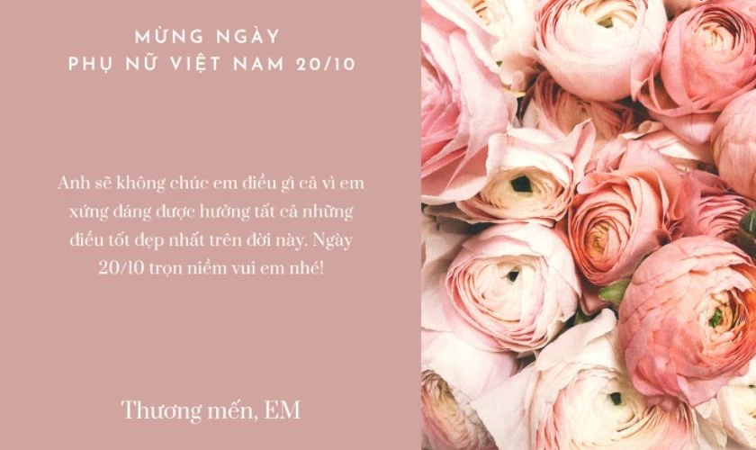 Chúc mừng ngày 20/10 cho vợ yêu cùng lời nhắn yêu thương