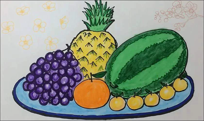 Hình ảnh mâm ngũ quả trong tranh vẽ đẹp