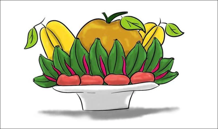 Hình ảnh mâm ngũ quả trong tranh vẽ dễ thương