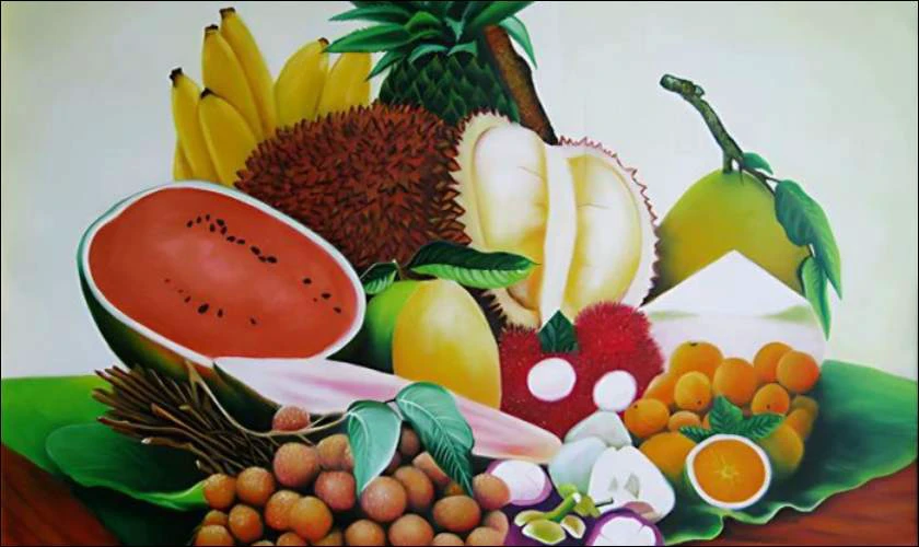 Hình ảnh mâm ngũ quả trong tranh vẽ ấn tượng