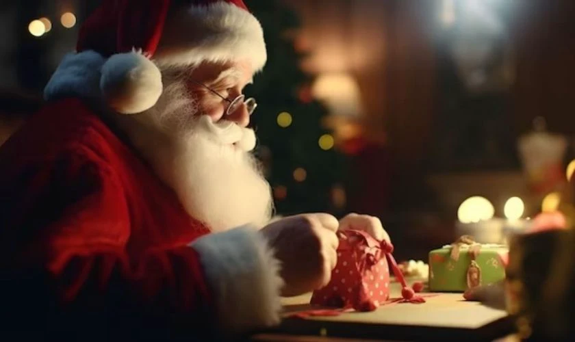 Santa Clound gói quà tặng Noel