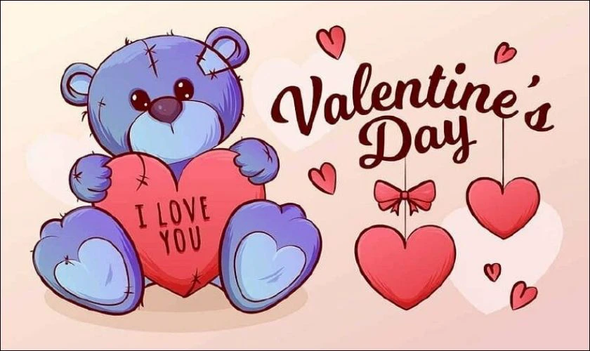 Hình gấu ôm trái tim Valentine đẹp