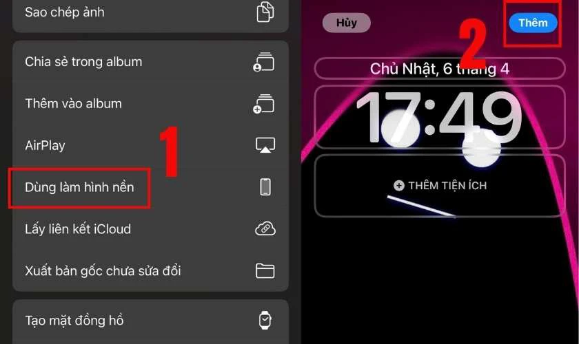 Chọn mục Dùng làm hình nền
