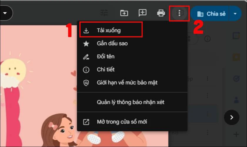 Truy cập vào đường dẫn tải ảnh, chọn ảnh phù hợp và nhấn vào dấu 3 chấm, chọn Tải xuống