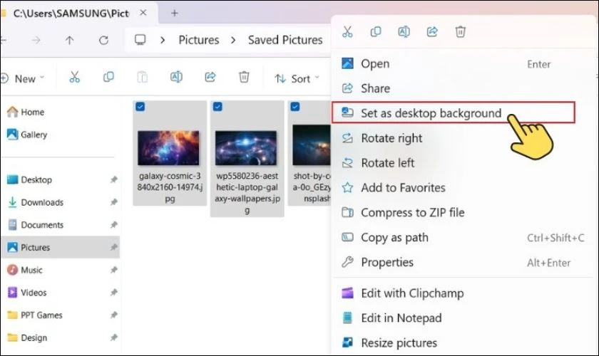Click chuột phải vào ảnh bạn muốn đặt làm hình nền và chọn Set as desktop background