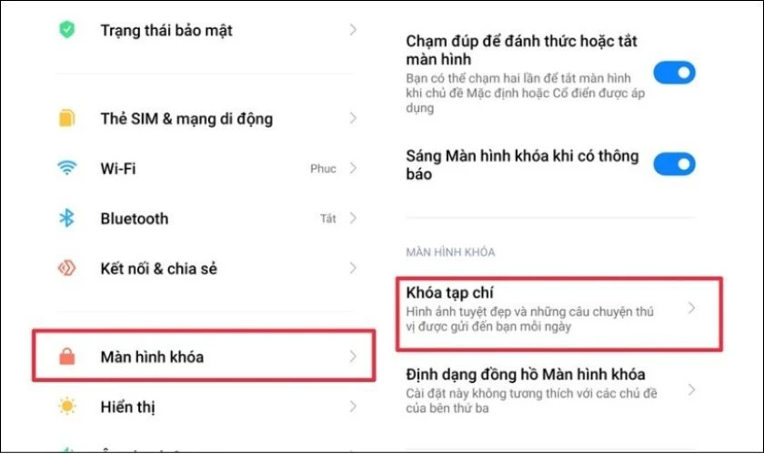 Vào Màn hình khóa và chọn Khóa tạp chí