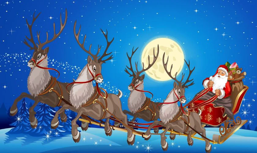 Hình nền Noel chủ đề tuần lộc và xe trượt tuyết cho máy tính