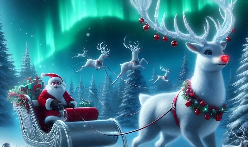 Hình nền Noel chủ đề tuần lộc và xe trượt tuyết