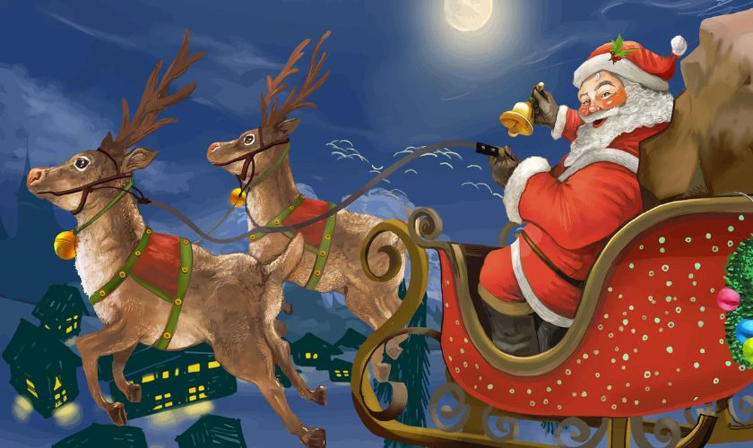 Wallpaper Noel chủ đề tuần lộc và xe trượt tuyết