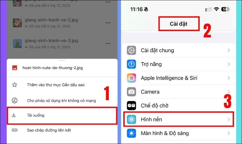 Vào Cài đặt và chọn mục Hình nền