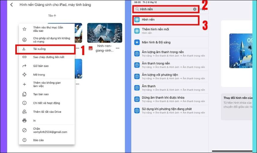 Vào Cài đặt iPad, gõ tìm Hình nền và nhấn chọn mục Hình nền