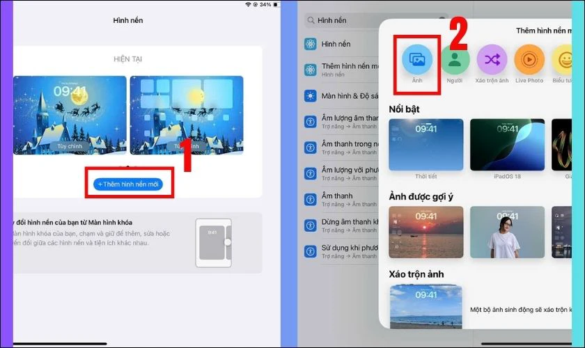 Nhấn chọn vào mục Thêm hình nền mới, sau đó nhấn chọn mục Ảnh