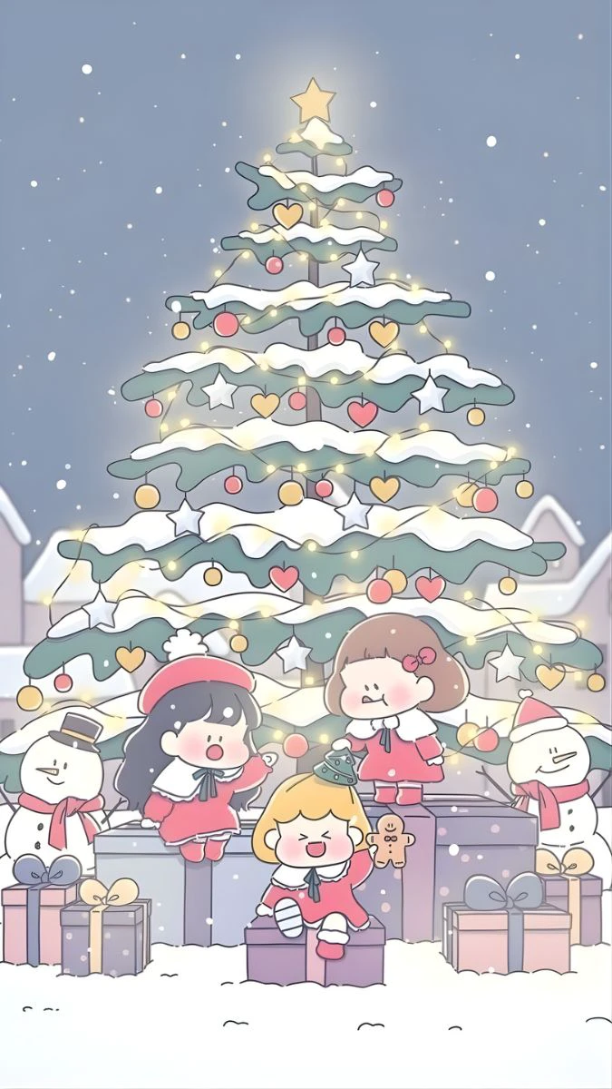 Wallpaper Giáng sinh hoạt hình cute, dễ thương