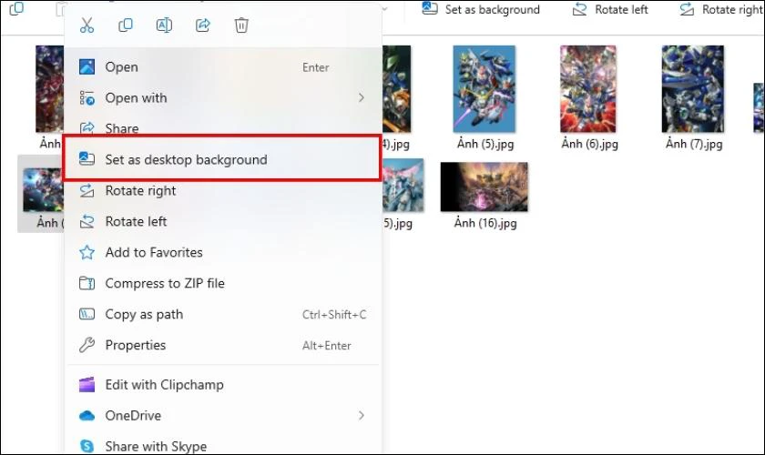 Nhấn chuột phải vào bức ảnh và chọn Set as desktop background