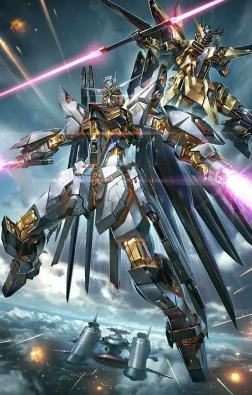 Wallpaper Gundam 4K bay trên bầu trời cho di động