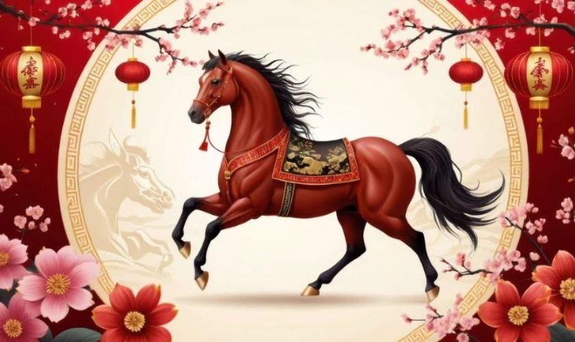 Ảnh Hoa Anh Đào Và Chú Ngựa Năm Bính Ngọ