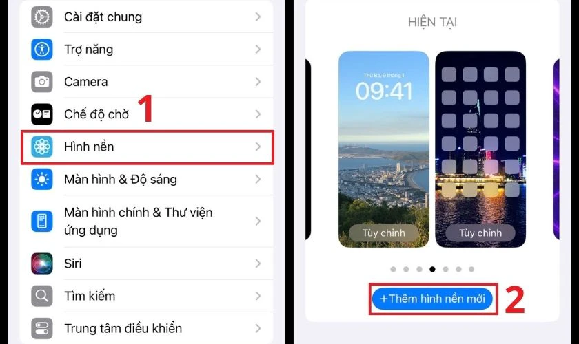 Vào Cài đặt chọn Hình nền và nhấn Thêm hình nền mới
