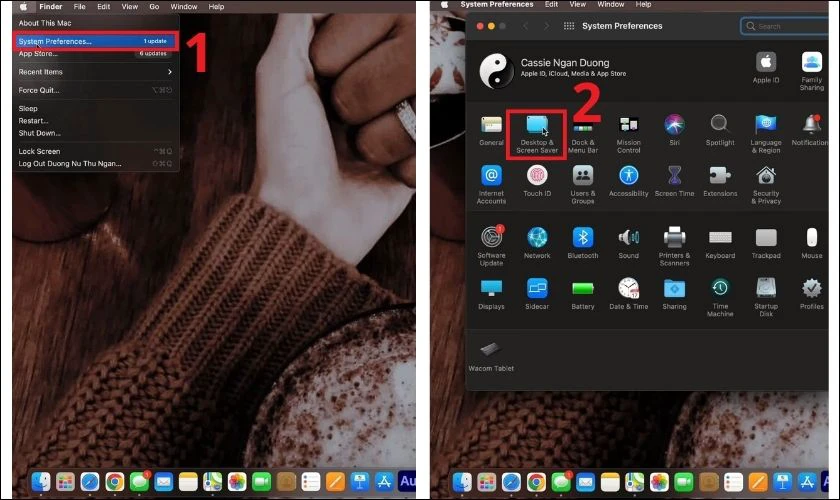 Vào System Preferences chọn Desktop & Screen Saver