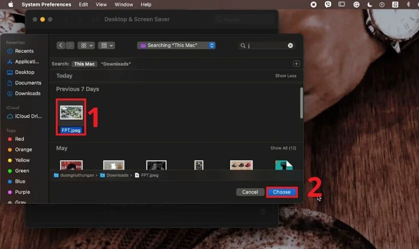 Tìm ảnh bạn vừa tải về và nhấp chuột vào ảnh chọn Choose là xong