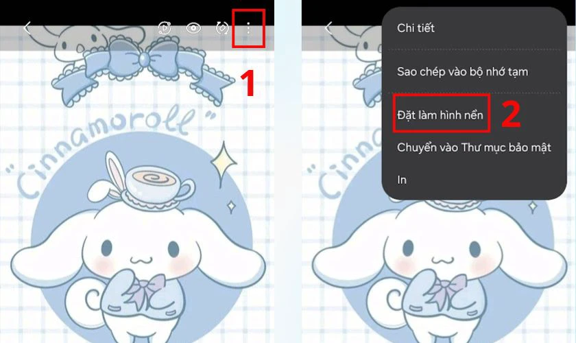 Nhấn vào biểu tượng ba chấm (hoặc nút tùy chọn) và chọn Đặt làm hình nền