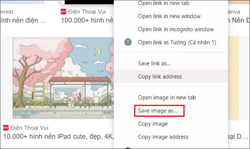 Nhấp chuột phải vào ảnh yêu thích và chọn Save image as