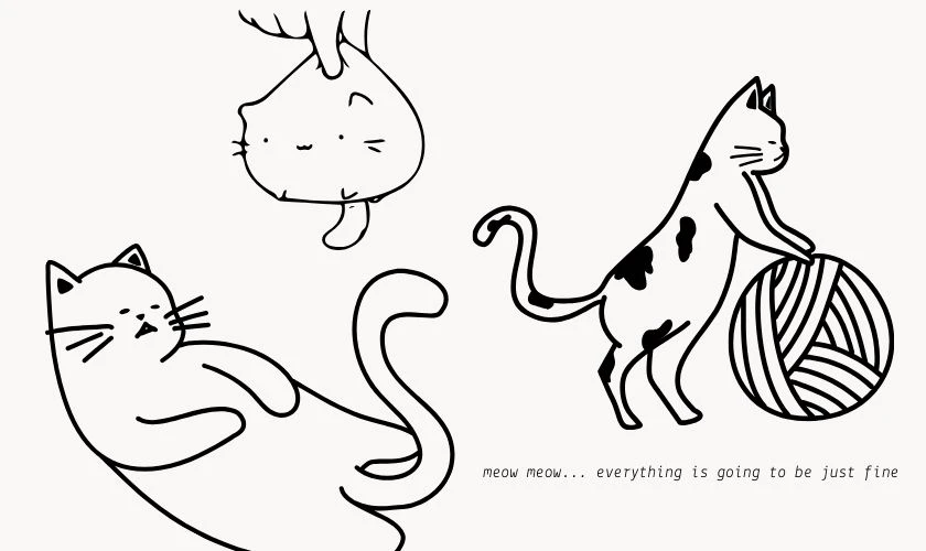 Tranh vẽ chú mèo cuộn len cute