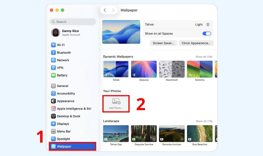Vào mục Wallpaper và chọn ảnh nền