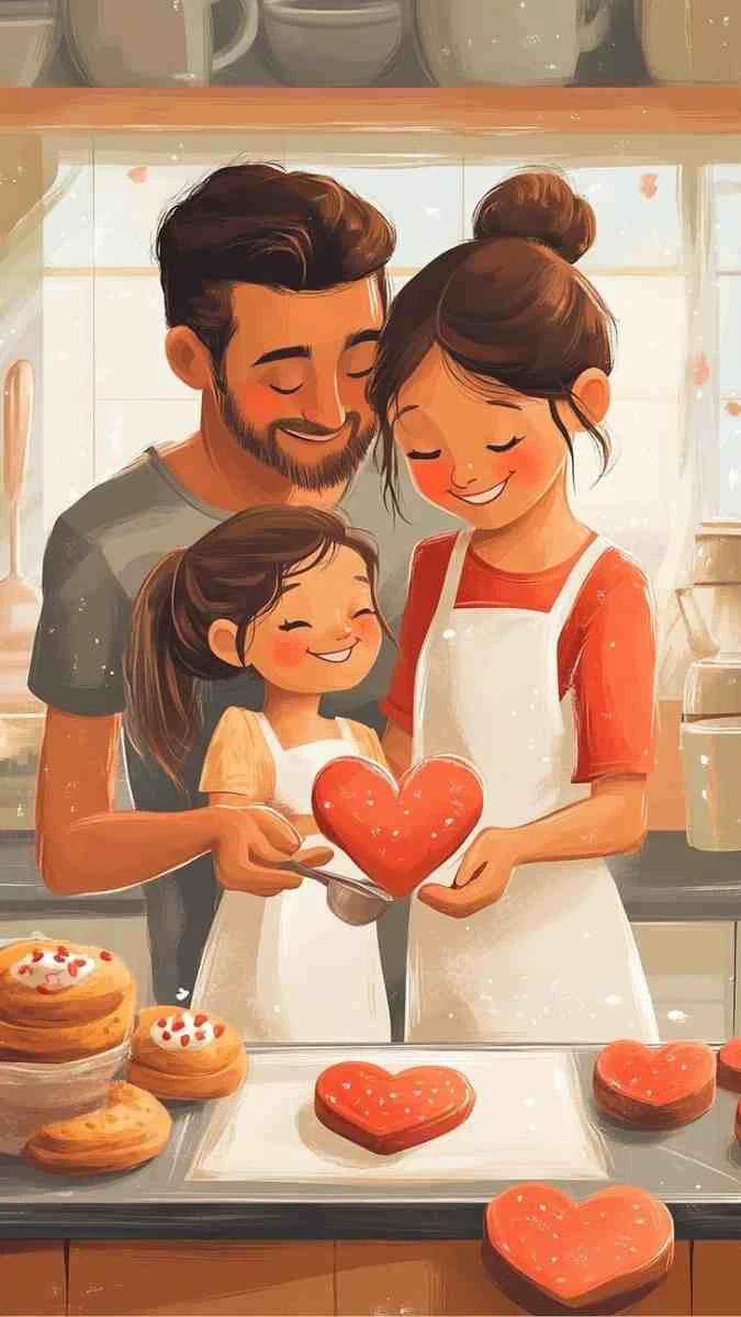 Cả gia đình cùng nhau làm bánh kem