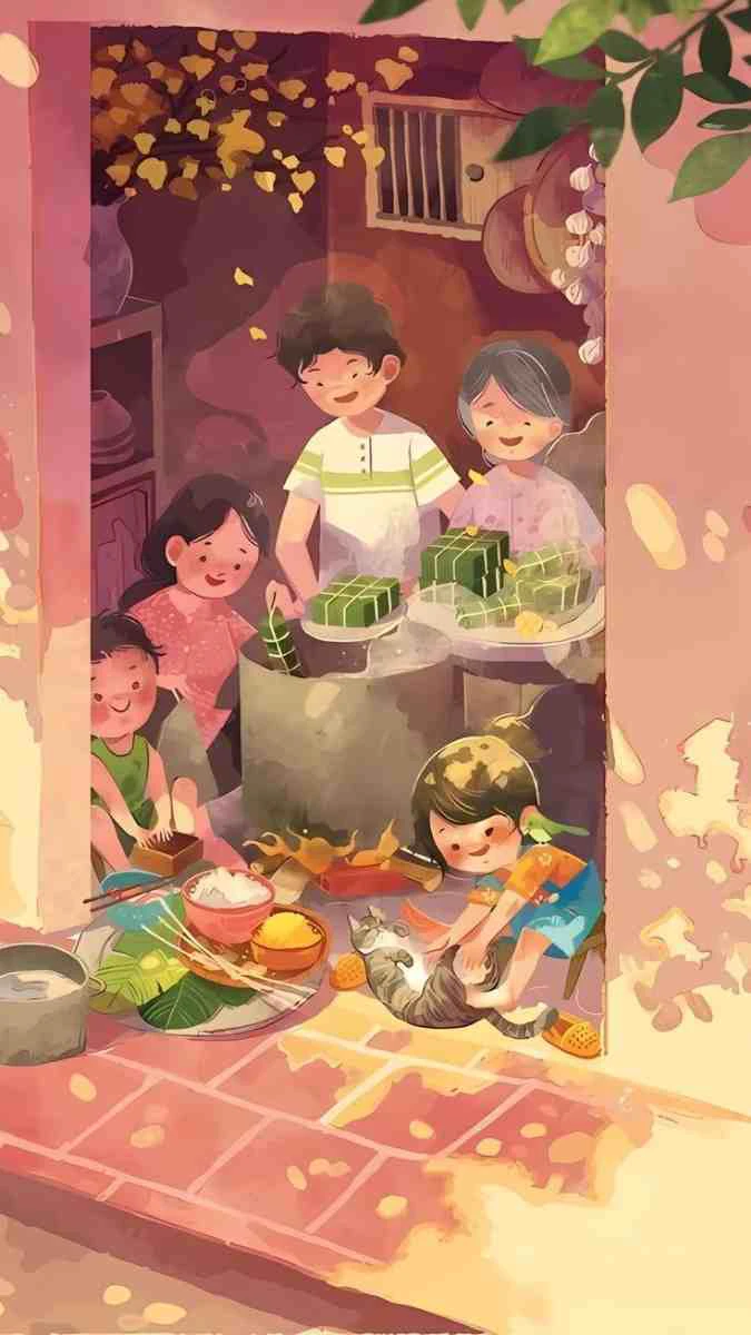 Gia đình gói bánh chưng ngày tết