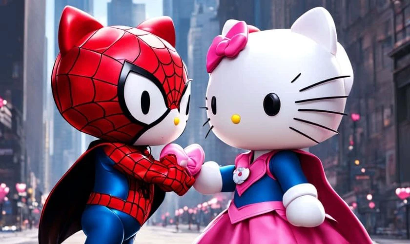 Wallpaper Hello Kitty và Spiderman cute