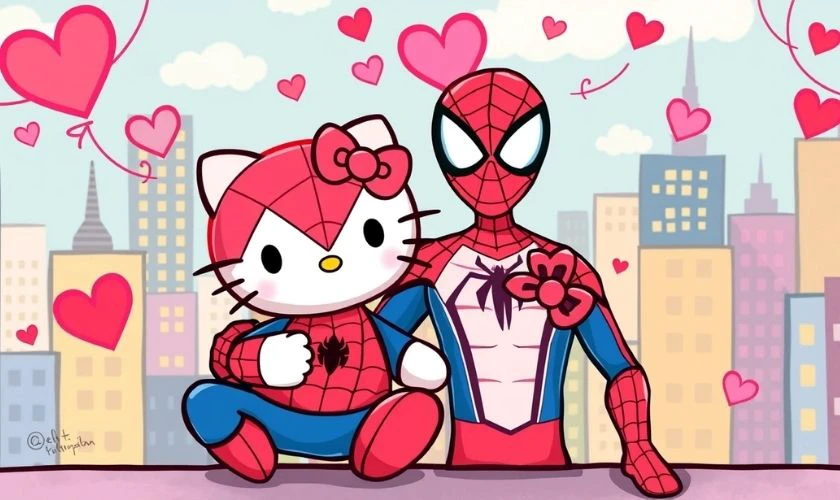 Wallpaper Hello Kitty và Spiderman