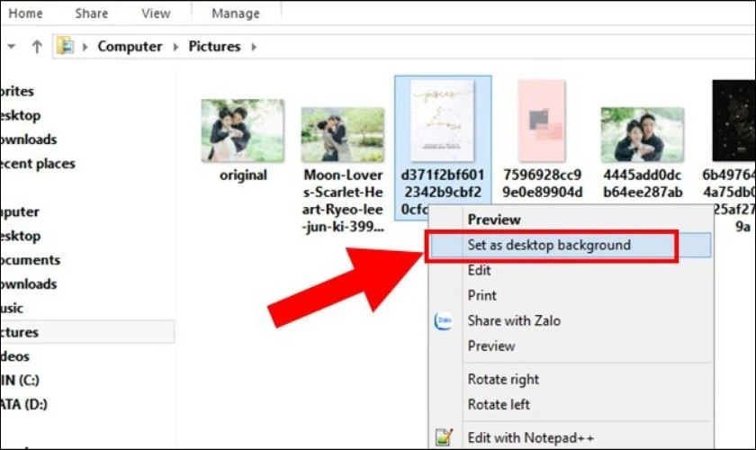 Nhấp chuột phải và chọn vào Set as desktop background
