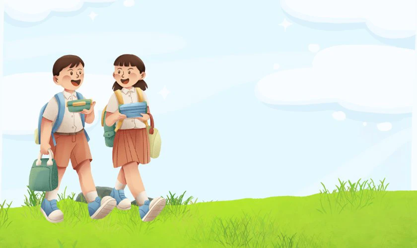 Các em vui vẻ tới trường