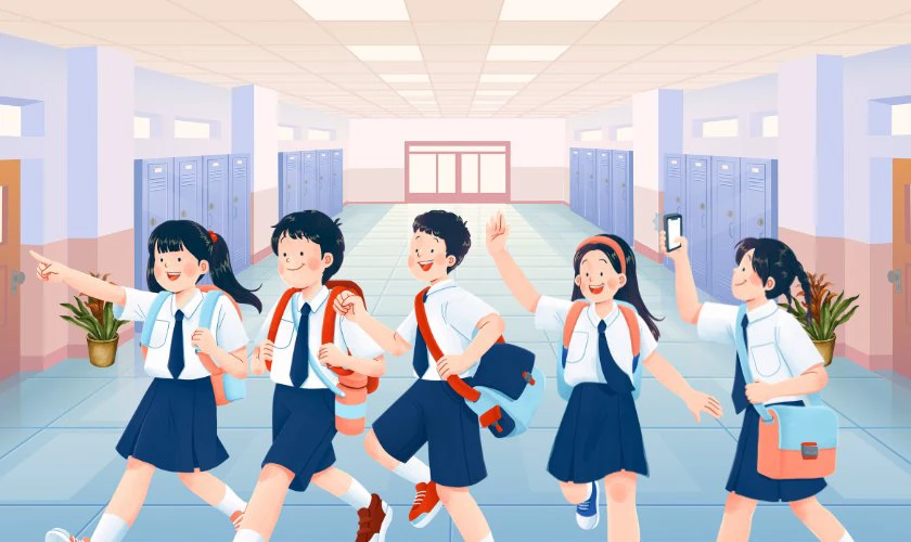 Nhóm bạn cùng nhau đi học