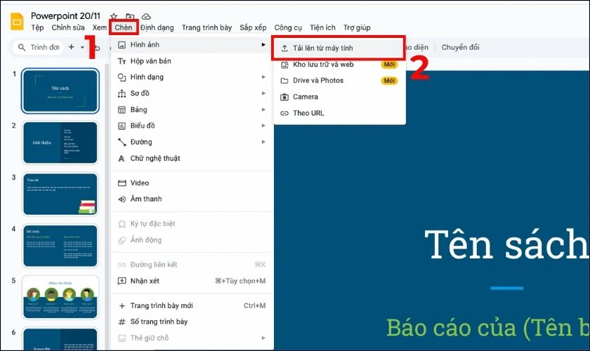 Mở PowerPoint và Insert hình nền