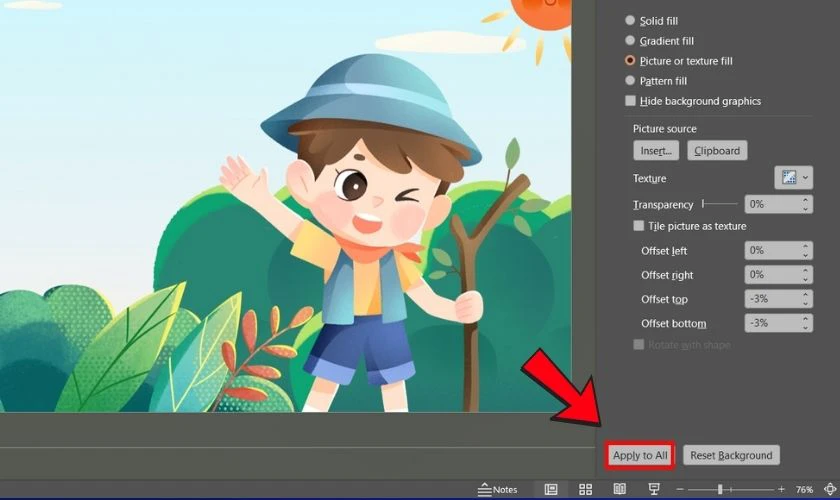 Nhấp vào Apply to All trong phần Format Background