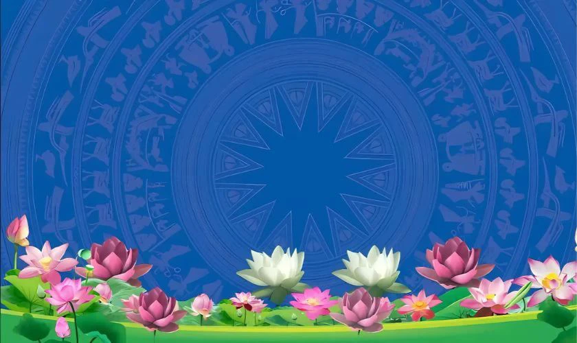 Hình nền Powerpoint Giỗ Tổ Hùng Vương kiểu truyền thống tone xanh