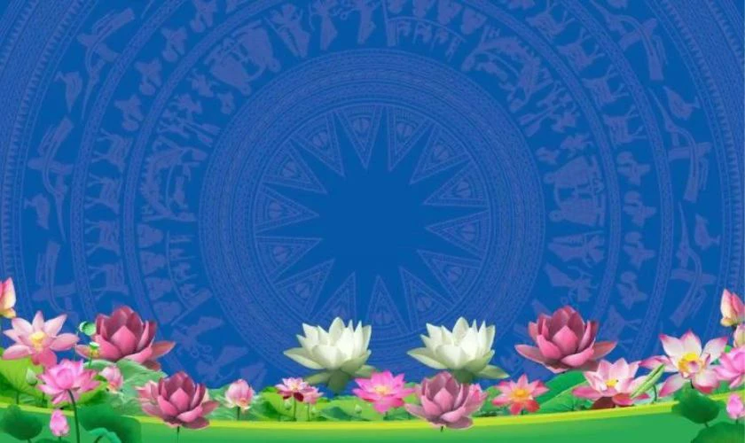 Hình nền Powerpoint Giỗ Tổ Hùng Vương có họa tiết hoa sen