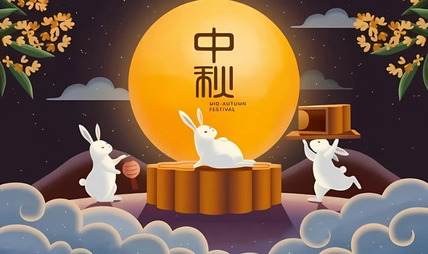 Hình nền PowerPoint Trung thu chủ đề thỏ ngọc