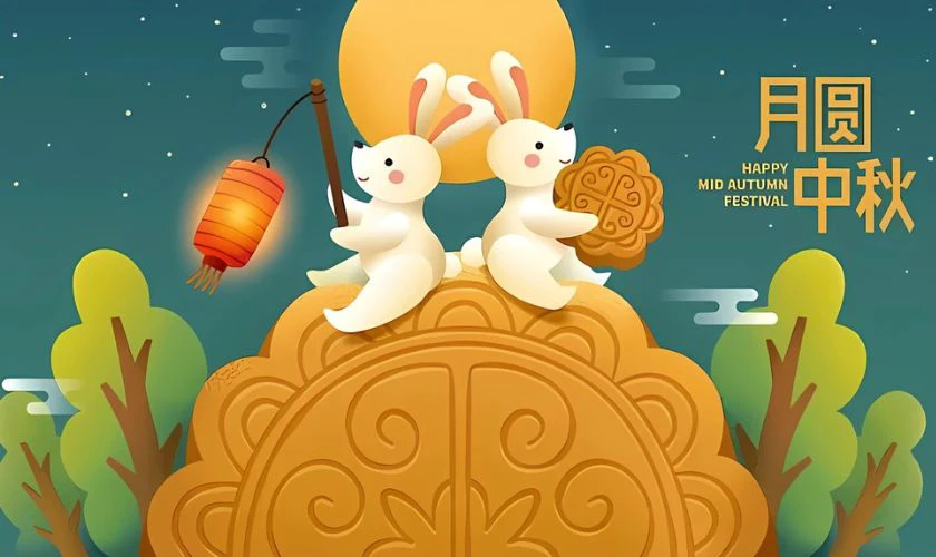 Hình nền PowerPoint Trung thu thỏ ngọc