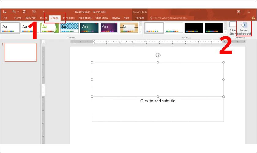Vào tab Design, chọn Format Background