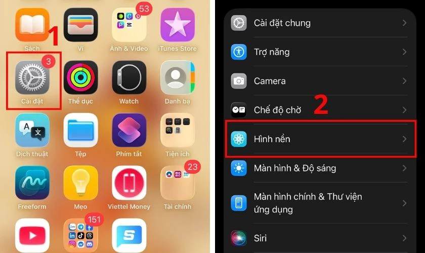 Truy cập vào phần cài đặt, chọn vào hình nền