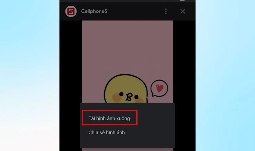 Nhấn giữ vào hình và chọn Tải hình ảnh xuống