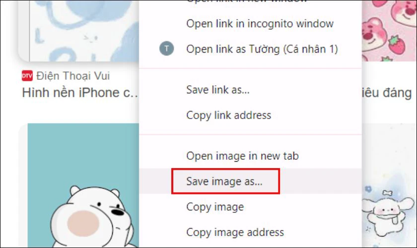 Nhấp chuột phải vào ảnh và chọn Save image as…