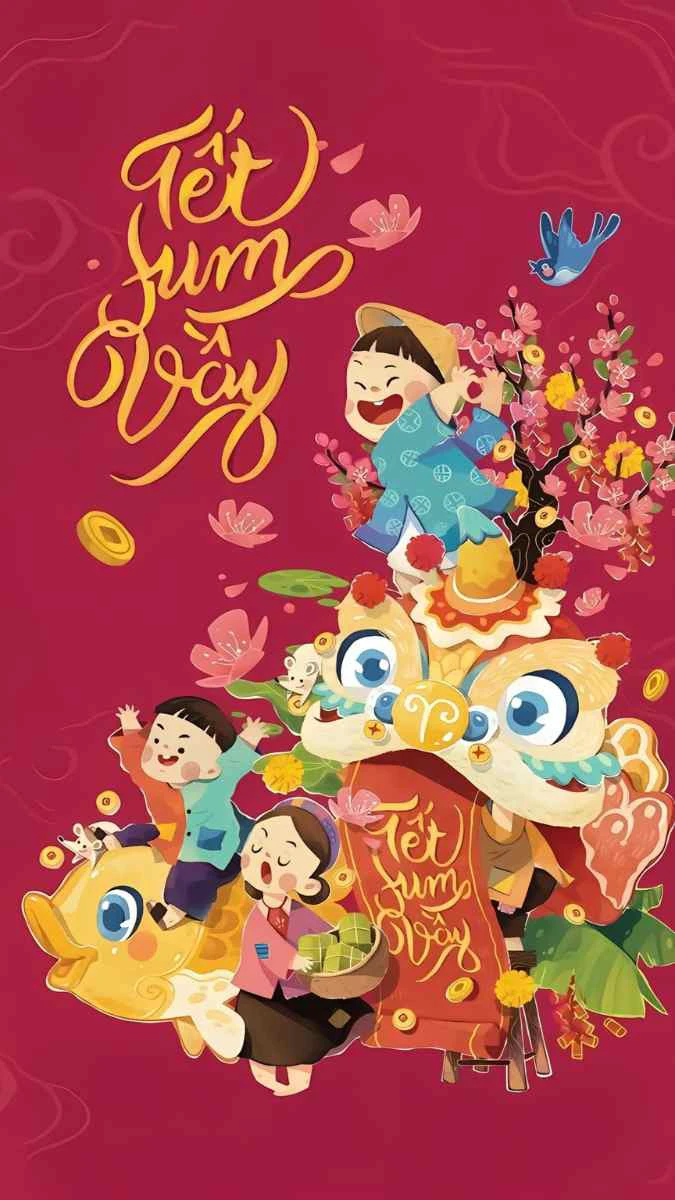 Hình nền Tết 2026 tone đỏ tươi sáng