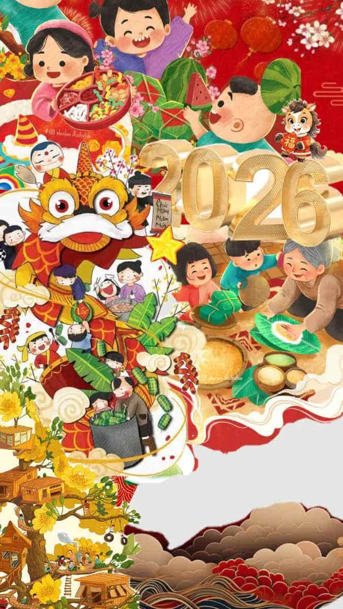 Hình nền Tết 2026 tone đỏ hiện đại