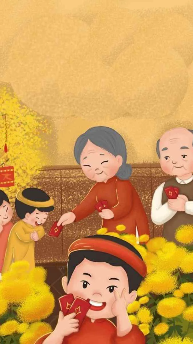 Hình nền điện thoại Tết 2026 tone vàng an lành