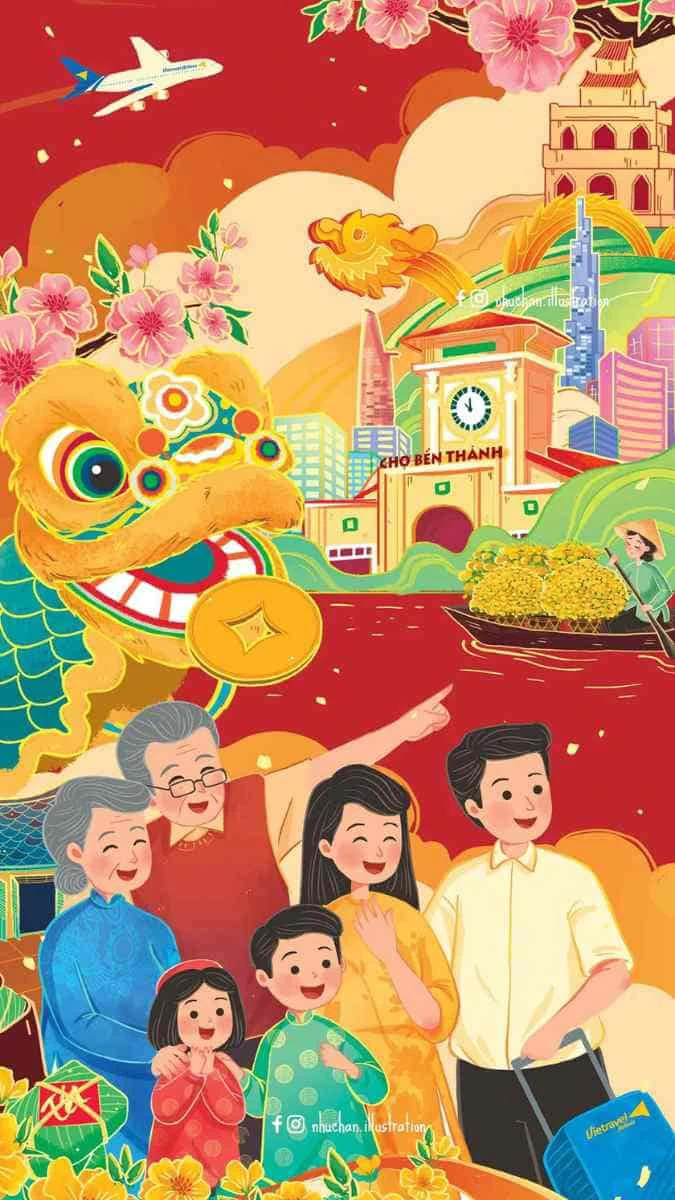 Hình nền Tết 2026 chủ đề gia đình ý nghĩa