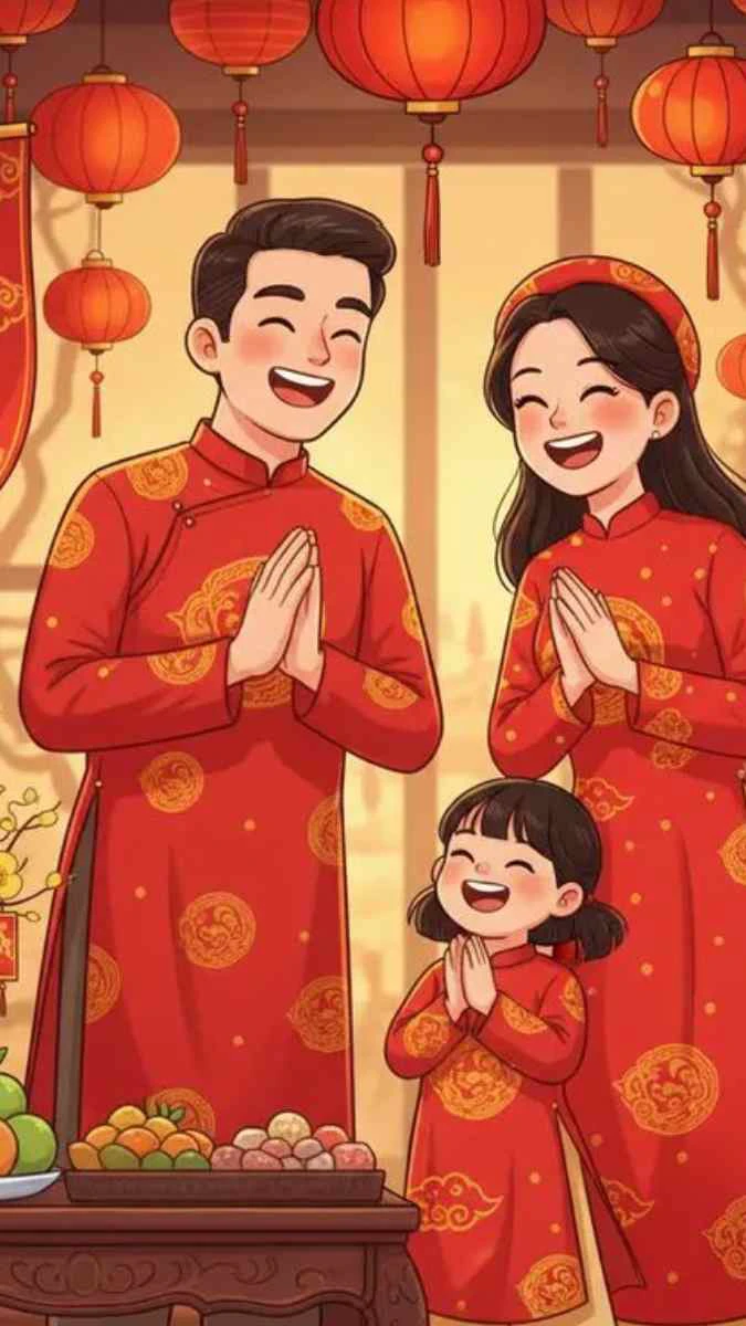 Hình nền Tết 2026 chủ đề gia đình truyền thống