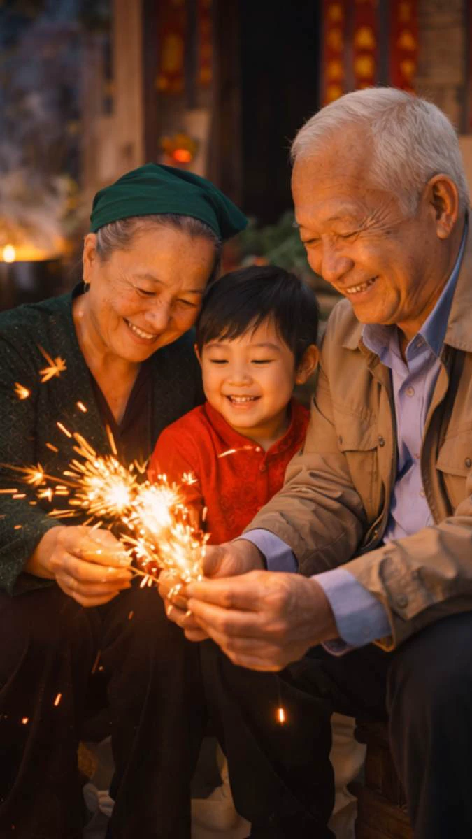 Hình nền Tết gia đình 2026 ông bà con cháu